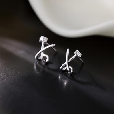 China TRENDY Prevent Allergy Clear Zircon Cross Stud Earring For Women Girls Party Birthday Jewelry Gift for sale