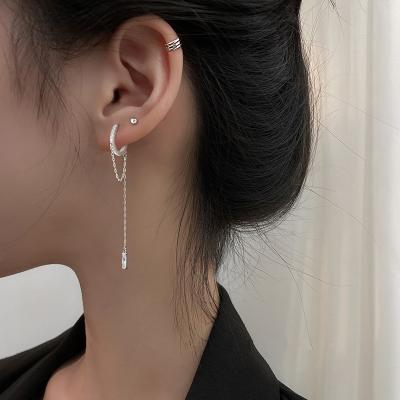 China TRENDY Women's Circle Circle Earrings Silver Color Fashion Zircon Drop Tassel Circle Long Chain Earrings For Girl for sale