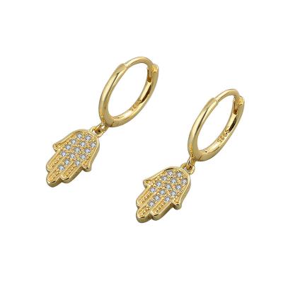 China FASHIONABLE Punk Gold Plated Micro Pave CZ Hamsa Hand Drop Earrings Hamsa Hand Earring For Party for sale