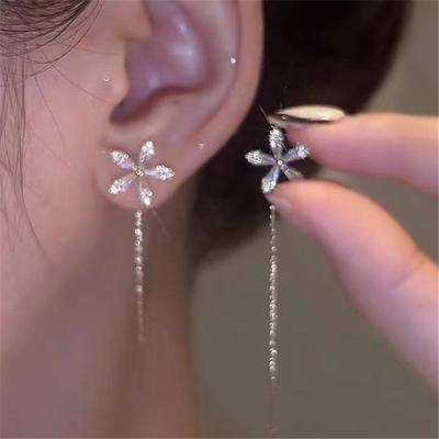 China TRENDY Korean Design Zircon Flower Earrings Personality Tassel Drop Earrings For Women Wedding Jewelry Gift for sale