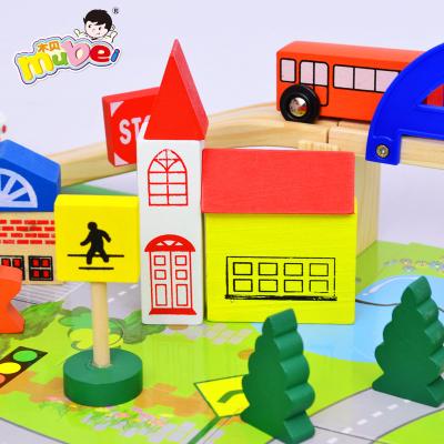 China Overpass Urban Track Train Building Blocks Slot 40 Wooden Toy Handmade Disassembly Toy Children's Gift Pieces for sale