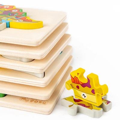 China DIY TOY Dinosaur Number Puzzle Early Education Children's Jigsaw Puzzle 3d Animal Blocks Juguete Wooden for sale