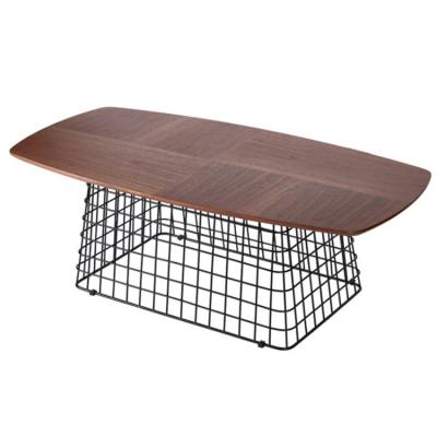 China New Design Hotel Furniture Retro Modern Iron Base Rectangular Luxury Wooden Coffee Table for sale