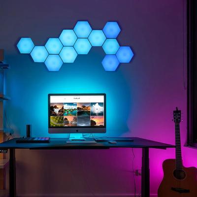 China Modern RGBIC Decoration Wall Lamp Finger Touch Night Lights Smart RGB Hexagon Lights for sale