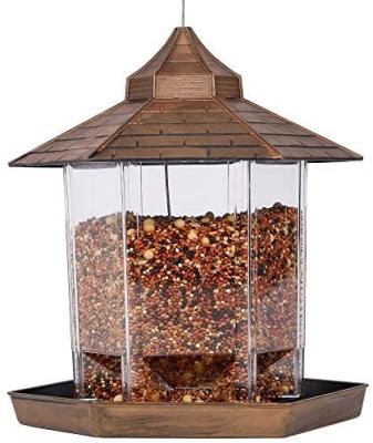 China Amazon Success Panorama Sustainable Bird Feeder Hexagon Shaped With Hanging Roof Bird Feeder For Garden Yard Decoration for sale