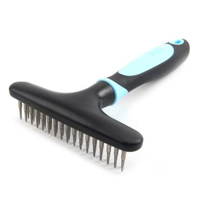 China Viable Steel Rake Dog Grooming Brush Comb Dematting Tool Undercoat With Double Row Pins for sale