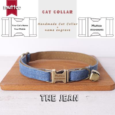 China MUTTCO Retail Personalized Handmade Engraved Metal Buckle Collar For Cat JEAN Design Cat Collar 2 Sizes UCC035T for sale