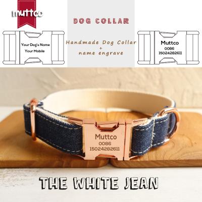 China MUTTCO Personalized Engraved Buckle Self-design Retail Collar Anti-Lost Pet Nametag WHITE JEANS Dog Collar And Leash 5 Sizes UDC036M for sale