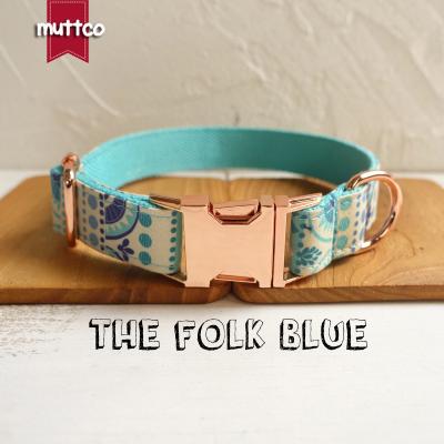 China MUTTCO Custom Selling High Quality Handmade Collar Fashionable Retail Sapphire FOLKLORE BLUE Dog Collar UDC023M 5 Sizes for sale