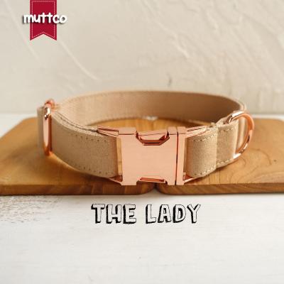 China MUTTCO Custom Selling LADY New Handmade 5 Size Light Brown Satin Style Dog Collar Retail Poly and Nylon Dog Collar and Leash UDC027M for sale