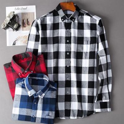 China Yingling Autumn Winter Quilted Casual Long Sleeve Flannel Shirt Men's Anti-pilling Checked Shirts Custom Design Mens Plaid Shirt for sale