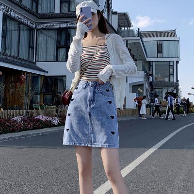 China Plus size on sale 2021 summer women's ladies jeans high waist denim short skirt a-line zipper pockets edge embroidery lattice mini skirts for sale