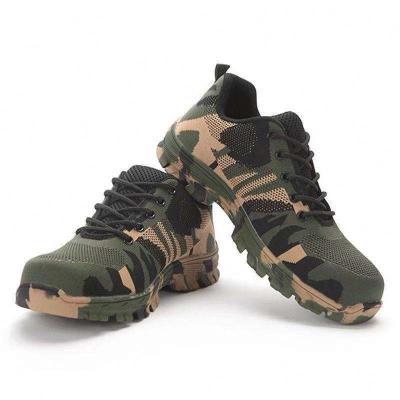 China New lightweight camouflage flying anti-sensation woven breathable work shoes and anti-penetration work shoes mountaineering safety shoes for sale