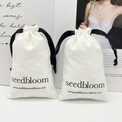 China Recyclable Custom Logo Printing White Reusable Eco Friendly Canvas Cotton Drawstring Pouch Bags for sale