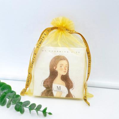 China Recyclable Custom Printed Logo Satin Organza Gem Drawstring Wedding Gift Pouch Organza Decoration Candy Gifts Packing Bags for sale