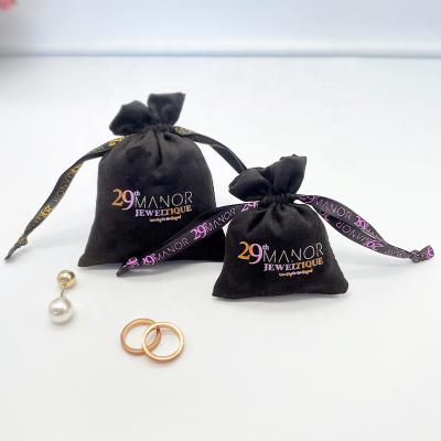 China Shenzhen Drawstring Packaging Small Jewelry Storage Bag Black Suede Jewerly Pouch for sale