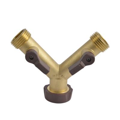 China Winslow Instruments and Ross Brass Individual On/Off Brass Watering Connector 2 Way Faucet Double Adapter Y Hose Splitter for sale