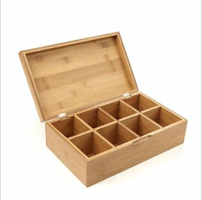 China Large Bamboo 8 Compartment Box Freshness Preservation Stash Wooden Tea Storage Box Coffee Storage Box for sale