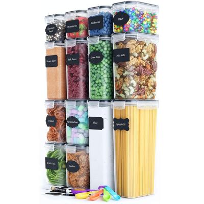 China Freshness Preservation Cereal Storage Bin Kitchen Set 14 PP Storage Box Plastic Transparent Sealed Tank for sale