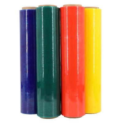 China Water-soluble multicolor LLDPE material has good pullability. Printable Logo Stretch Film Roll with Pallet Shrink Wrapping. for sale