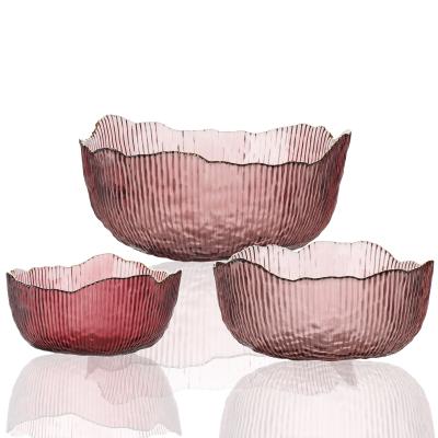 China Sustainable Transparent Classic Bowl Set 3 Pieces Making Salad Glass Set Irregular Glass Kitchen Mixing Bowl Durable for sale