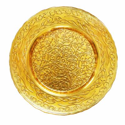 China SXGC Gold Design Charger Plate Flower Pattern Sustainable Glass Charger Dish Colored Decoration Wedding Luxury for sale