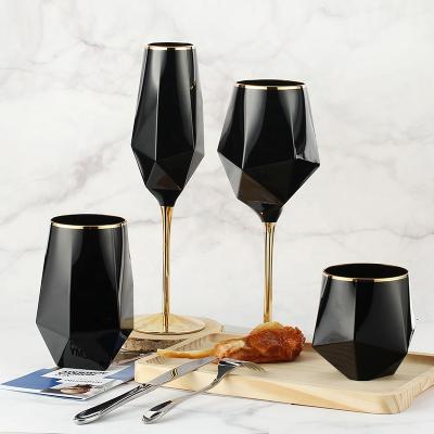 China None Wholesale Handmade Black With Gold Rim Stemless Wine Red Wine Glass Glass Sets All 4 for sale