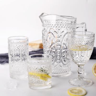 China 2021 New Elegant SXGC Shanxi Wine Glass Lead Free Clear Glass Embossed Set Pressed Glass Goblet for sale