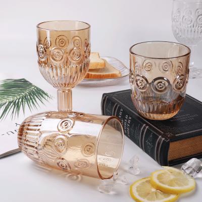 China New 2021 Elegant SXGC Shanxi Wine Glass Amber Water Clear Glass Lead Free Embossed Tumbler for sale