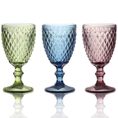 China Sales 40oz Clear Mulled Wine Glass Embossed Wine Glass Goblet Handmade Pressed Personalized Wine Glass for sale