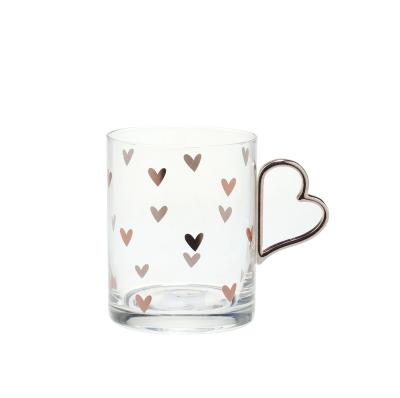 China Sustainable Hot Sales Metal Handle Rose Gold Heart Decal Drinking Glassware for sale