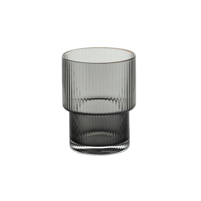 China Wholesale Popular Coastal Modern Design Handmade Unique Shape With Strip Solid Colored Creative Gray Blue Colored Glass Tumblers for sale