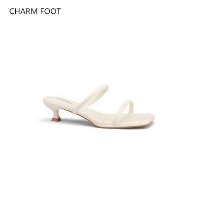 China French fashion trend summer word belt single square head double one, use thin heel women's high-heeled slippers for sale