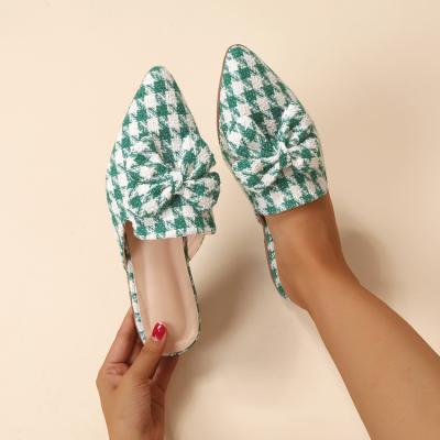 China European fashion trend border leisure fashionable and American flat bottom headed lattice bow Muller slippers women for sale