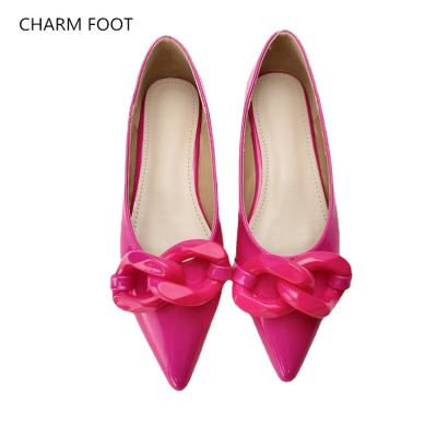 China Breathable Net Red Spring And Summer The Same Style Patent Leather Fashion Chain Tip Soft Flat Sole Single Shoe Shallow Mouth Shoe for sale