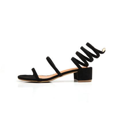 China Anti-slippery snake like winding suede Roman fashion heels with new thick heels in summer ladies sandals for sale