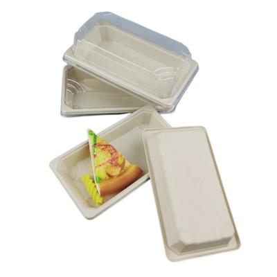 China Bamboo Biodegradable Bagasse Tableware Sugar Cane Bagasse Compartment Sushi Container Paper Pulp Fruit Dish Tray Bamboo for sale