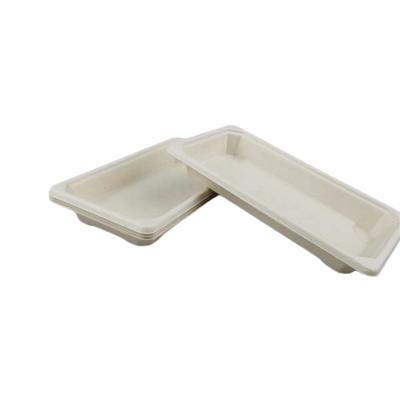 China Sugarcane Bagasse Customized Rectangle Disposable Take Out Box Biodegradable Japanese Style Sushi Tray Fast Food Container for sale