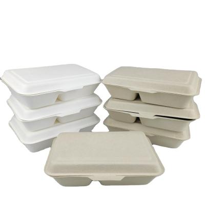 China Biodegradable Sugar Cane Bagasse Food Grade 1000ML Food Packaging Box Sugarcane Bagasse Clamshell Container for sale