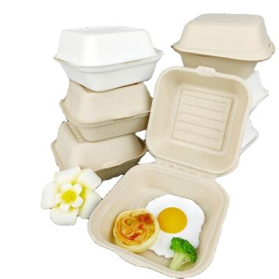 China Biodegradable Sugarcane Bagasse Candle Bagasse Hamburger Box To Go Fast Food Packaging Container for sale