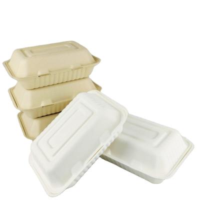 China Biodegradable Eco-Friendly Bagasse 9*6 Inch Large Sugar Cane Bagasse Takeout Food Container Sugarcane Box for sale