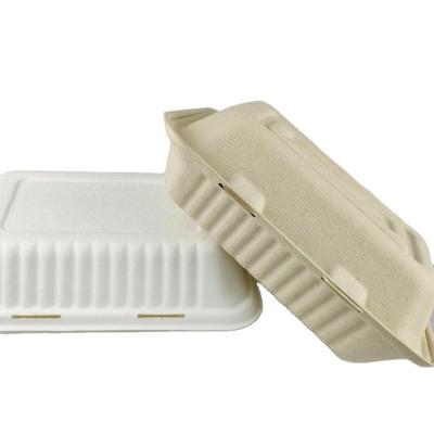 China 100% Bagasse Sugar Cane Cans Clamshell Biodegradable Microwave Safe Disposable Pulp Takeout Lunch Box for sale