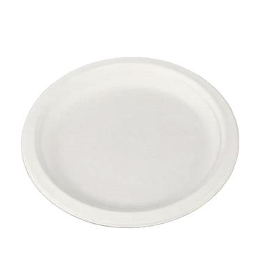 China 10 Inch Disposable White Bagasse Dish 100% Bagasse Disposable Restaurant Super Strong Sugar Cane Bagasse Dish for sale