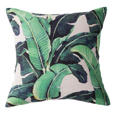 China FabExcel Plain Canvas Palm Leaf Green Cotton Tropical Cushion Covers Home Decorative for sale