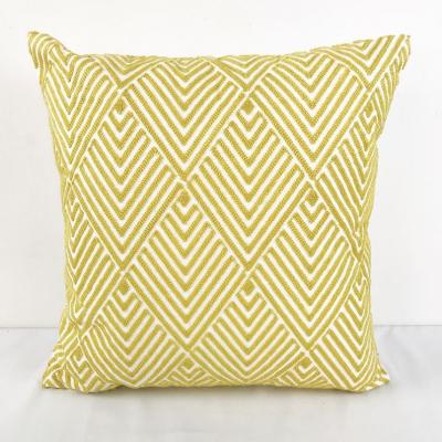 China 18 Inch Eco-Friendly Non-Toxic Couch Pillow Bright Yellow Geometric Pattern Hand Embroidery Cushion Cover for sale