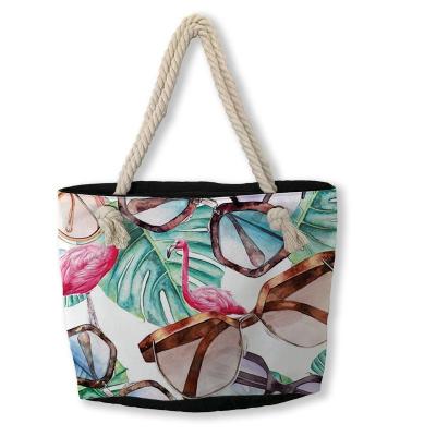 China Wholesale Custom Printed New Fashion Cotton Canvas Summer Lady Tote Beach Bag for sale