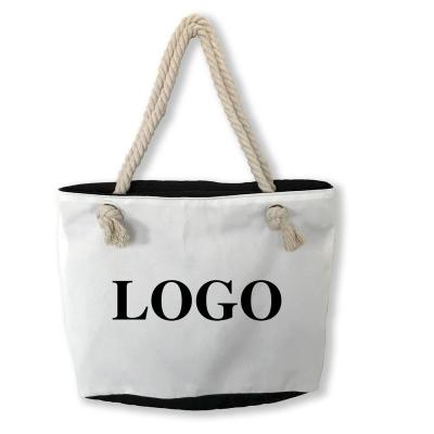 China Fashion Hot Sale Wholesale Custom White Digital Printed Women Travel Summer Canvas Beach Bag for sale