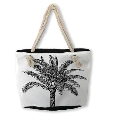 China Other Custom Fabexcel Summer Tropical Pineapple Palm Print Rope Handle High Quality Canvas Tote Beach Bag for sale