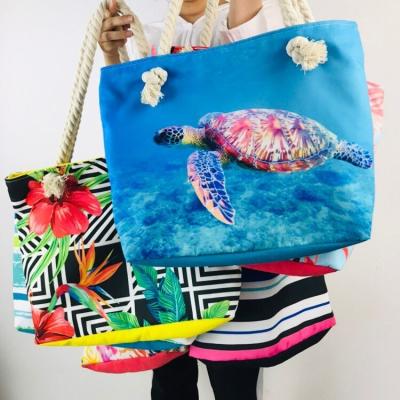 China Fashion Custom Floral Designs Women Cotton Canvas Beach High Quality Digital Printed Shopping Tote Bag for sale