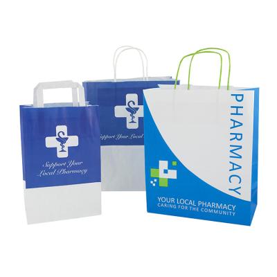 China Recyclable Custom Printed Size Logo Printing Retail Pharmacy Kraft Paper Bags For Medicine Bus Ship Air for sale